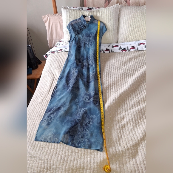 Vintage rayon Chinese-style sheer blue dress - Picture 6 of 7